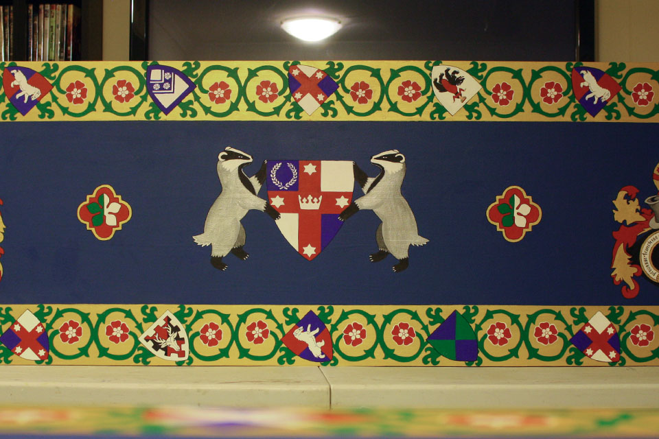 A banner with heraldic images