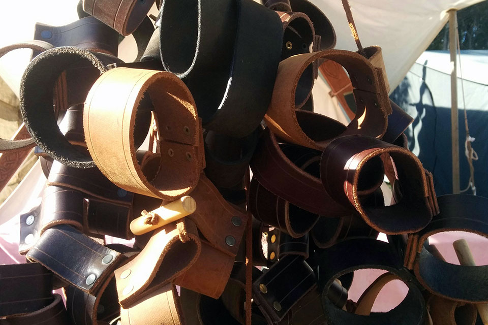different types of items made from leather such as belts